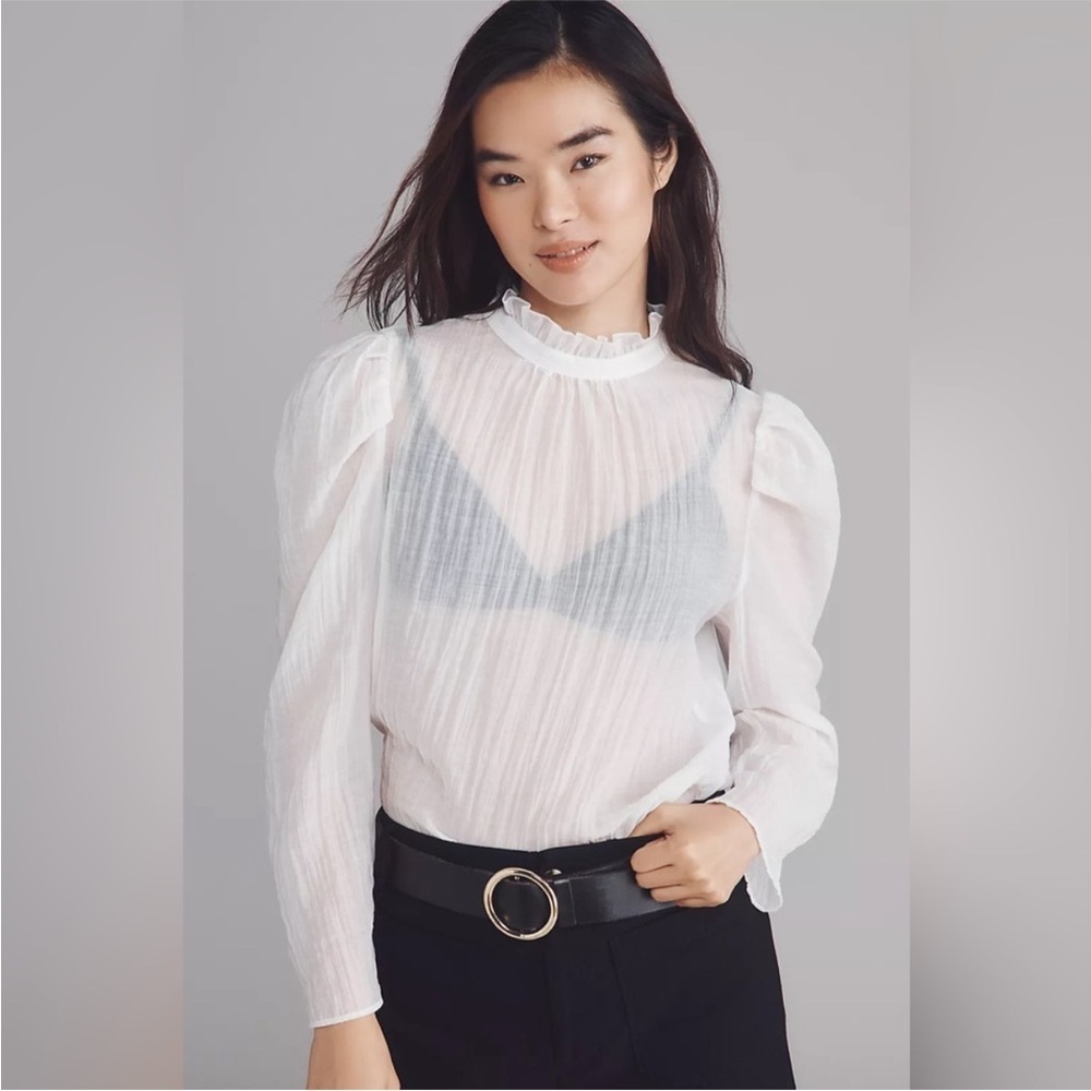 NWOT Anthro Maeve Sheer Mock Neck Long Sleeve Blouse Size Medium